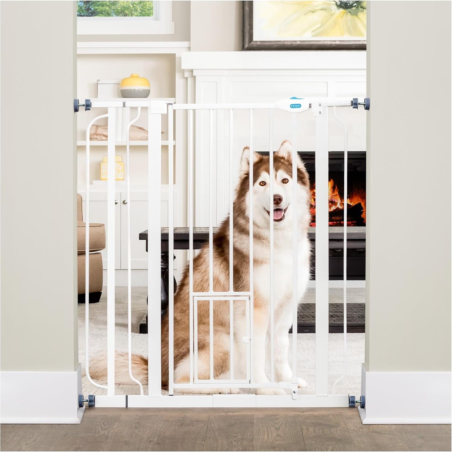 Carlson Extra Tall Walk-Through Pet Gate with Small Pet Door (White)