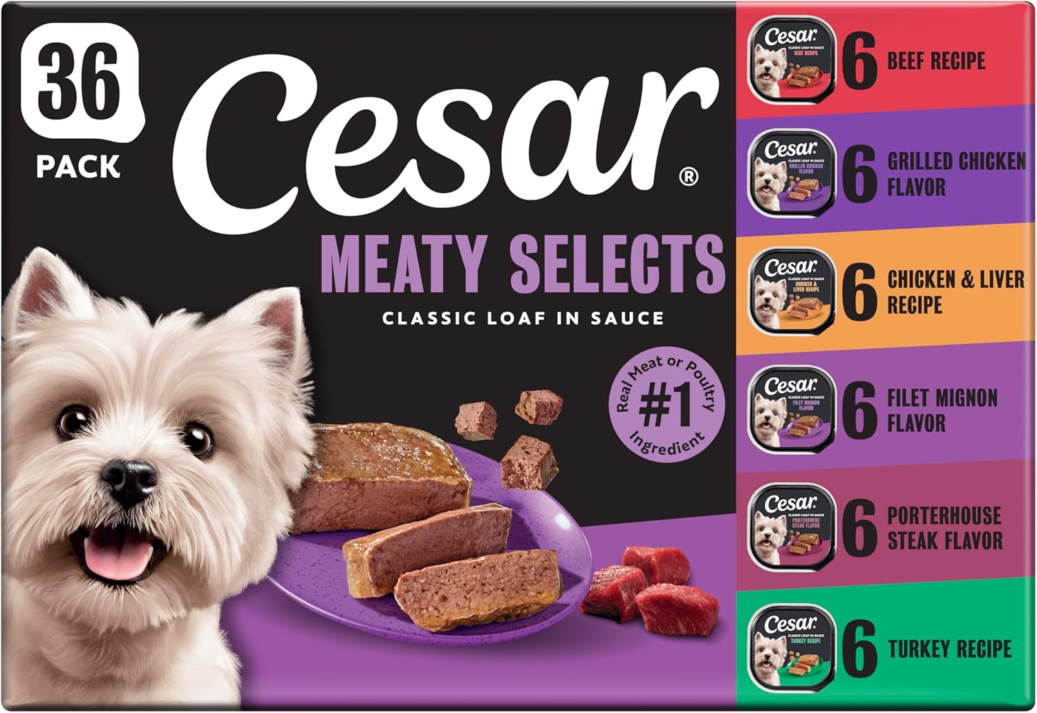 CESAR Classic Loaf in Sauce Meaty Selects Variety Pack (36 ct)